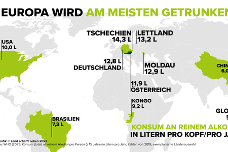 Infografik zum weltweiten Alkoholkonsum | © Land schafft Leben