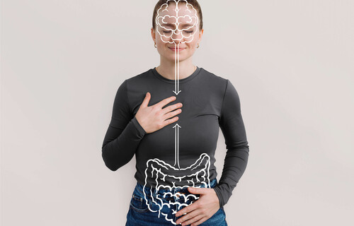 Essen und Psyche | © Land schafft Leben Darm und Gehirn sind miteinander verbunden, Grafik mit Frau | © Land schafft Leben