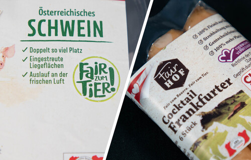 Fleisch-Verpackungen mit Tierwohl-Labels | © Land schafft Leben