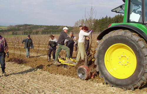 Arbeit am Apfel-Feld | © Apfelino Traktor am Feld | © Apfelino