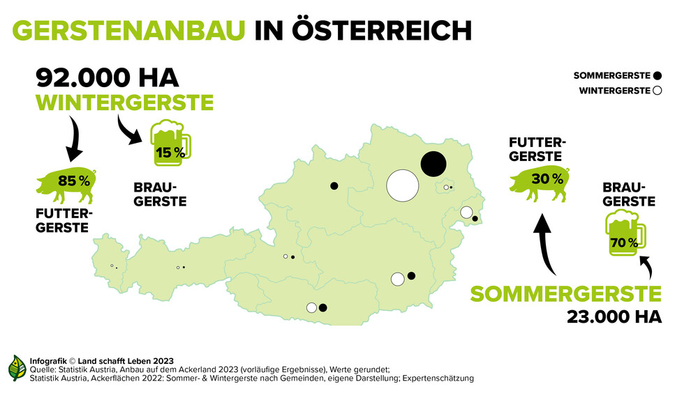 Infografik zum Gerstenanbau in Sommer und Winter in Österreich | © Land schafft Leben