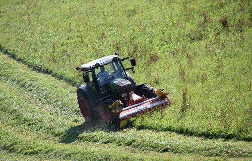 Traktor mäht Feld | © Land schafft Leben