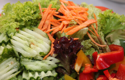 Gemischter Salat mit Karotten, Gurken und Paprika