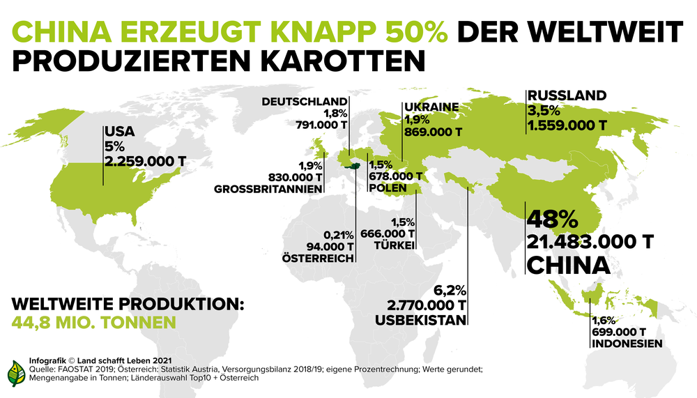 Infografik zu den größten Karottenproduzenten weltweit | © Land schafft Leben