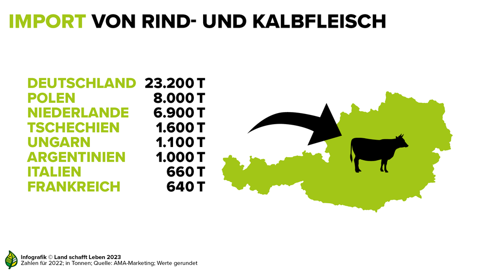 Infografik zu den verschiedenen österreichischen Importländern von Rindfleisch | © Land schafft Leben